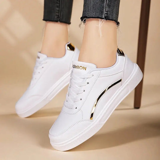Damen weiße Schuhe, weißer Schiefer Schnürung lässige flache Schuhe, PU-Leder Wanderschuhe, dicke Sohle, Luxus-Mode für Outdoor-Aktivitäten MedSurgery Store For Digital Health