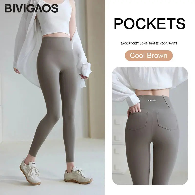 BIVIGAOS 2025 Frühling Sommer Gesäßtasche Haifischhaut Leggings Damen eng weiß Casual Sport Fitness Leggings Leggings Skinny Hosen MedSurgery Store For Digital Health