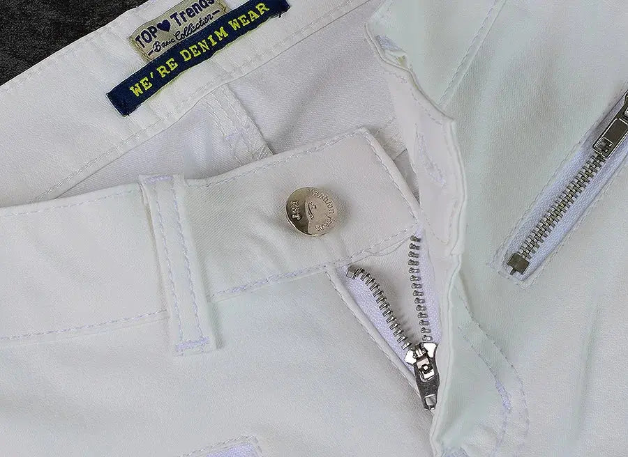 Damenhose mit niedriger Leibhöhe, eng anliegende elastische Hose mit Doppelreißverschluss, weiße Kunstlederhose für Damen MedSurgery Store For Digital Health