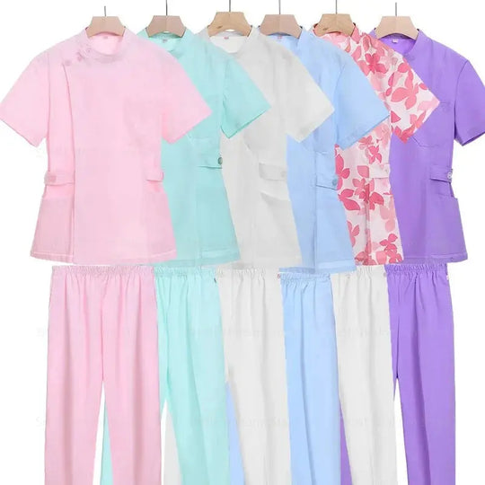 Rosa kurzes OP-Set, medizinische Uniform für Krankenschwester und Arzt, Damenbekleidung, zweiteiliger Krankenpflegeanzug, Schönheitssalon Krankenhauskleid mit Logo MedSurgery Store For Digital Health
