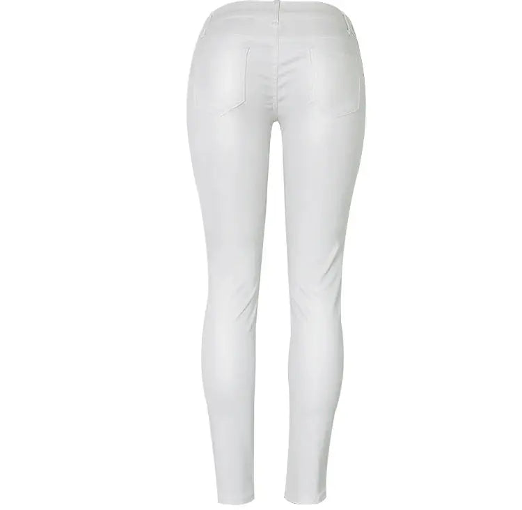 Damenhose mit niedriger Leibhöhe, eng anliegende elastische Hose mit Doppelreißverschluss, weiße Kunstlederhose für Damen MedSurgery Store For Digital Health