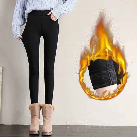 Warme Winter-Leggings für Frauen, dicke Velourshose, solide Stretch-Skinny-Hose mit elastischem Bund, schwarz und weiß MedSurgery Store For Digital Health
