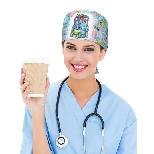 Personalisierte verstellbare Arbeitsmütze mit Monsters University Cartoon, chirurgische Mütze für Männer und Frauen, chirurgische Mütze für Krankenschwestern, Ärzte und Chirurgen MedSurgery Store For Digital Health