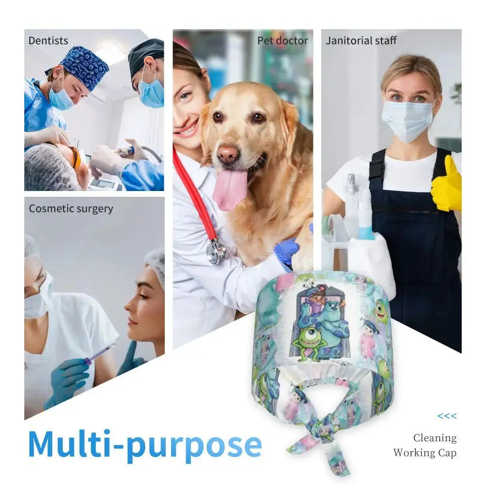Personalisierte verstellbare Arbeitsmütze mit Monsters University Cartoon, chirurgische Mütze für Männer und Frauen, chirurgische Mütze für Krankenschwestern, Ärzte und Chirurgen MedSurgery Store For Digital Health