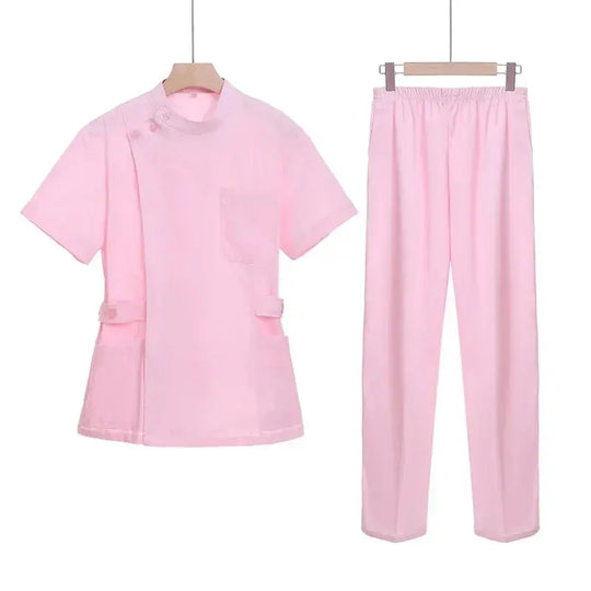Rosa kurzes OP-Set, medizinische Uniform für Krankenschwester und Arzt, Damenbekleidung, zweiteiliger Krankenpflegeanzug, Schönheitssalon Krankenhauskleid mit Logo MedSurgery Store For Digital Health