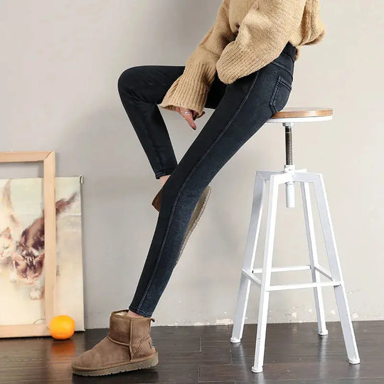 Warme Winter-Leggings für Frauen, dicke Velourshose, solide Stretch-Skinny-Hose mit elastischem Bund, schwarz und weiß MedSurgery Store For Digital Health