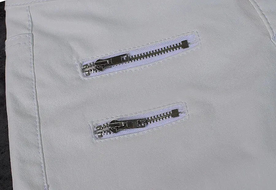 Damenhose mit niedriger Leibhöhe, eng anliegende elastische Hose mit Doppelreißverschluss, weiße Kunstlederhose für Damen MedSurgery Store For Digital Health