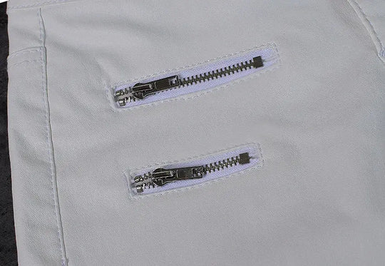 Damenhose mit niedriger Leibhöhe, eng anliegende elastische Hose mit Doppelreißverschluss, weiße Kunstlederhose für Damen MedSurgery Store For Digital Health