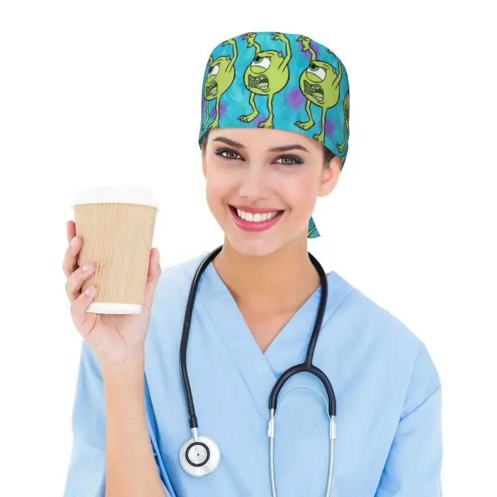 Personalisierte verstellbare Arbeitsmütze mit Monsters University Cartoon, chirurgische Mütze für Männer und Frauen, chirurgische Mütze für Krankenschwestern, Ärzte und Chirurgen MedSurgery Store For Digital Health