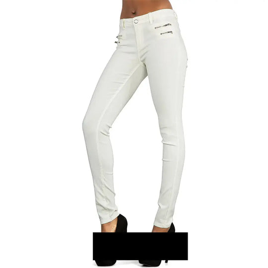 Damenhose mit niedriger Leibhöhe, eng anliegende elastische Hose mit Doppelreißverschluss, weiße Kunstlederhose für Damen MedSurgery Store For Digital Health