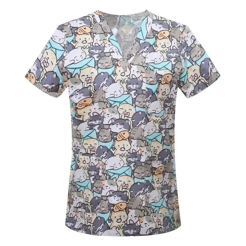 Cartoon Tier drucken Baumwollbluse, chirurgische Scrubs für Tierklinik, Krankenhaus, Krankenpflege CJdropshipping