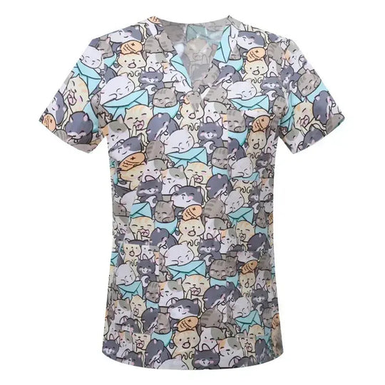 Cartoon Tier drucken Baumwollbluse, chirurgische Scrubs für Tierklinik, Krankenhaus, Krankenpflege CJdropshipping