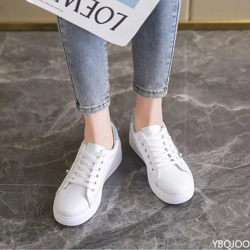 Damen Neue Weiße Schuhe, Modische Atmungsaktive Flache Schuhe, Leder Schnürschuh Freizeitschuhe, Bequeme und Vielseitige Turnschuhe für Frauen MedSurgery Store For Digital Health