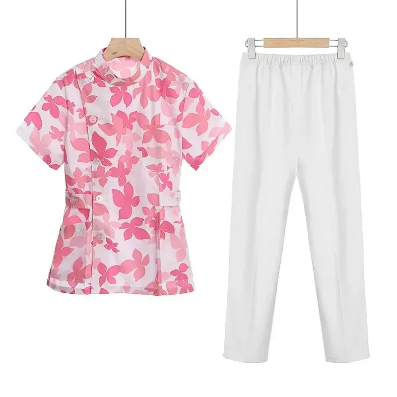 Rosa kurzes OP-Set, medizinische Uniform für Krankenschwester und Arzt, Damenbekleidung, zweiteiliger Krankenpflegeanzug, Schönheitssalon Krankenhauskleid mit Logo MedSurgery Store For Digital Health