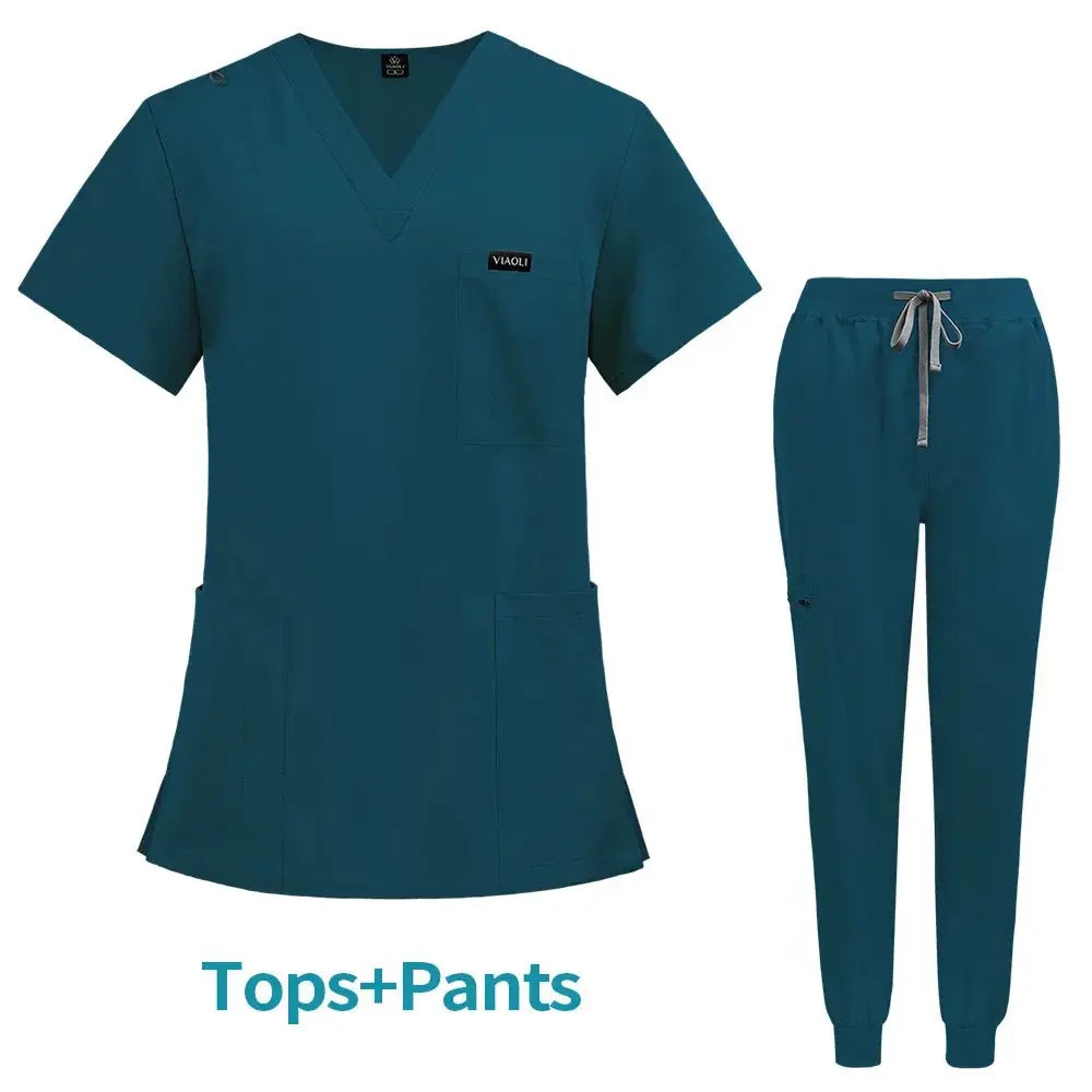 Kurzärmelige Scrubs für Frauen - Krankenschwester Scrubs Komfortable und schützende Scrubs für Krankenhaus, Isolierung und Hautpflege (94% Polyester + 6% Spandex) CJdropshipping
