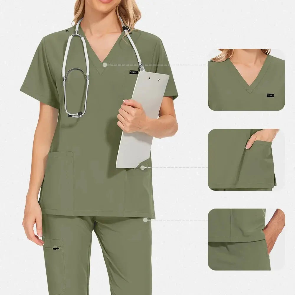 Kurzärmelige Scrubs für Frauen - Krankenschwester Scrubs Komfortable und schützende Scrubs für Krankenhaus, Isolierung und Hautpflege (94% Polyester + 6% Spandex) CJdropshipping
