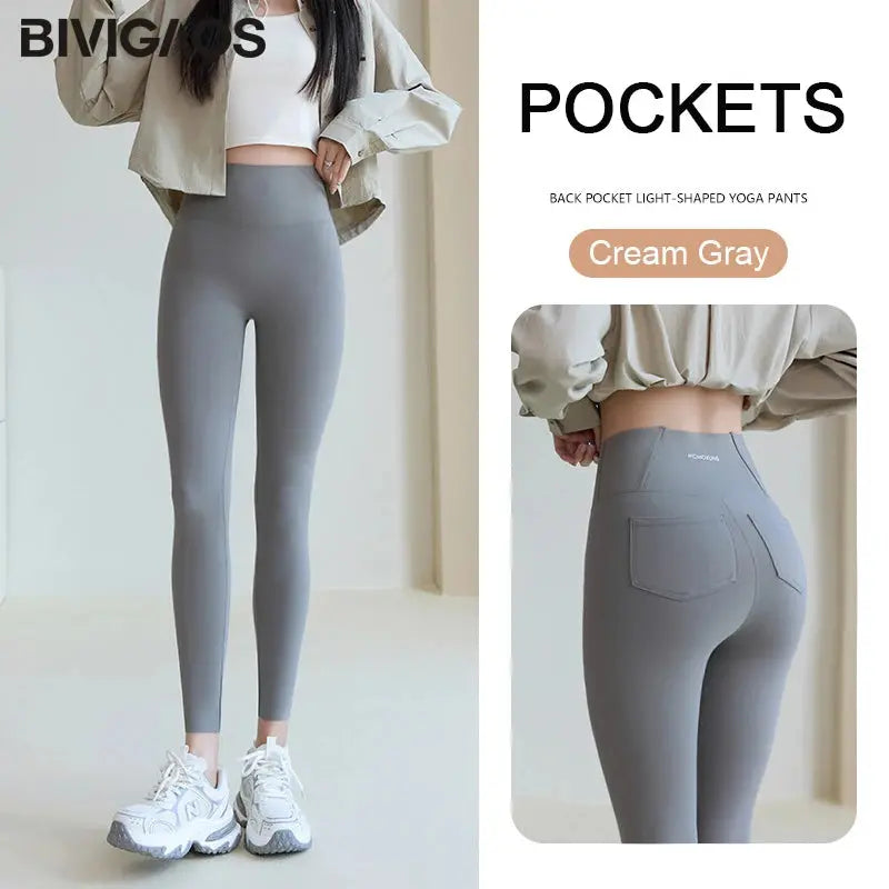 BIVIGAOS 2025 Frühling Sommer Gesäßtasche Haifischhaut Leggings Damen eng weiß Casual Sport Fitness Leggings Leggings Skinny Hosen MedSurgery Store For Digital Health
