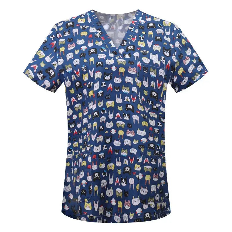 Cartoon Tier drucken Baumwollbluse, chirurgische Scrubs für Tierklinik, Krankenhaus, Krankenpflege CJdropshipping