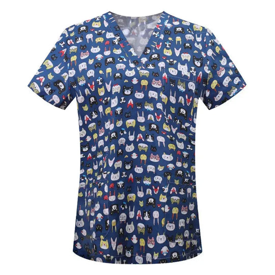 Cartoon Tier drucken Baumwollbluse, chirurgische Scrubs für Tierklinik, Krankenhaus, Krankenpflege CJdropshipping