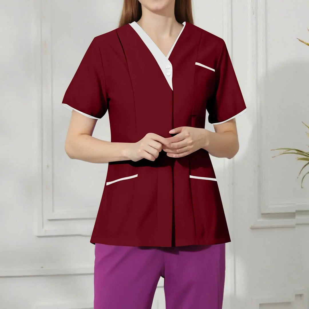 Filipina Medical Elite ISHOWTIENDA - Ergonomische Kurzarm-Klinikuniform mit V-Ausschnitt CJdropshipping