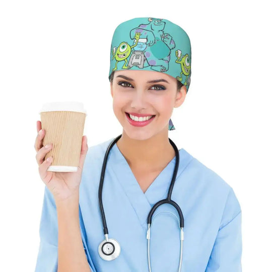 Personalisierte verstellbare Arbeitsmütze mit Monsters University Cartoon, chirurgische Mütze für Männer und Frauen, chirurgische Mütze für Krankenschwestern, Ärzte und Chirurgen MedSurgery Store For Digital Health