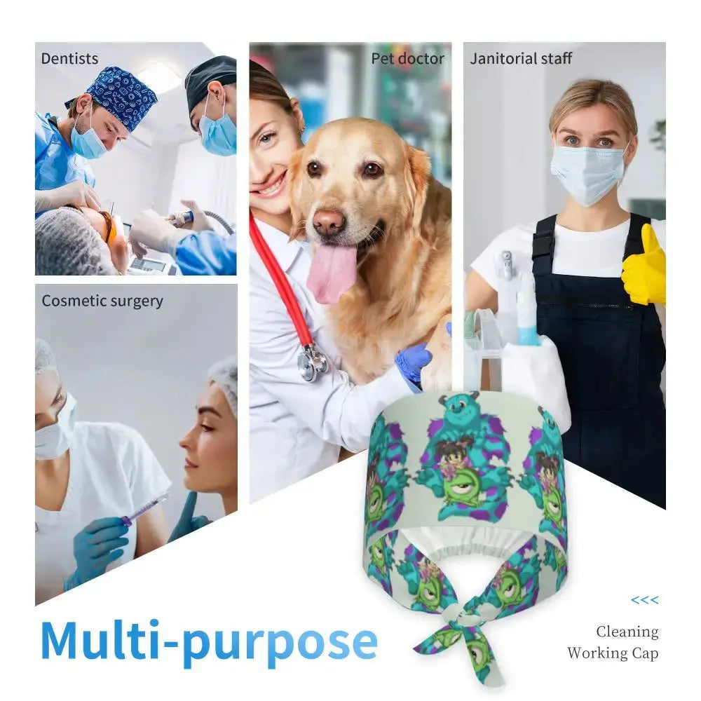 Personalisierte verstellbare Arbeitsmütze mit Monsters University Cartoon, chirurgische Mütze für Männer und Frauen, chirurgische Mütze für Krankenschwestern, Ärzte und Chirurgen MedSurgery Store For Digital Health