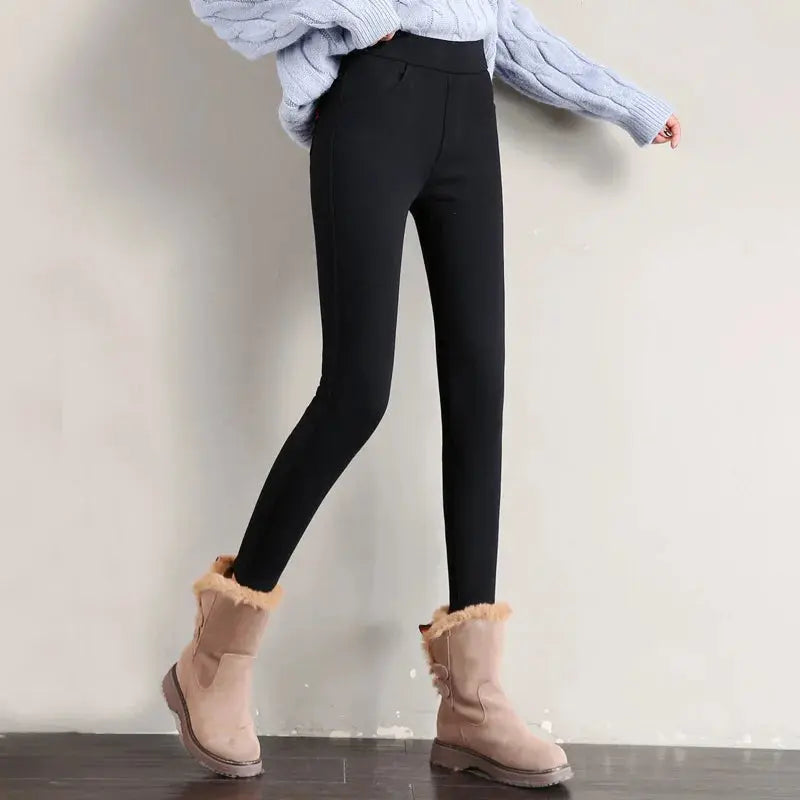 Warme Winter-Leggings für Frauen, dicke Velourshose, solide Stretch-Skinny-Hose mit elastischem Bund, schwarz und weiß MedSurgery Store For Digital Health