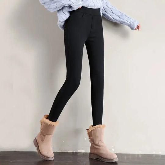 Warme Winter-Leggings für Frauen, dicke Velourshose, solide Stretch-Skinny-Hose mit elastischem Bund, schwarz und weiß MedSurgery Store For Digital Health