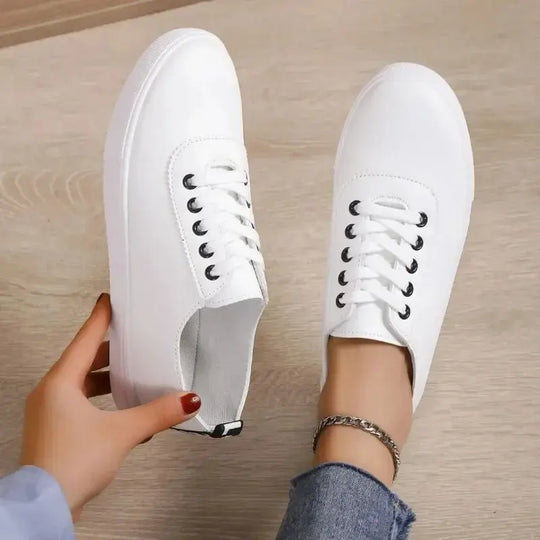 Weiße Schuhe, Damen-Sneaker, flache weiße Leder-Schnürschuhe, vielseitige weiche Sohle, Lauf- und Walkingschuhe, Campus für Studenten MedSurgery Store For Digital Health