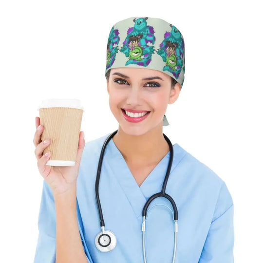 Personalisierte verstellbare Arbeitsmütze mit Monsters University Cartoon, chirurgische Mütze für Männer und Frauen, chirurgische Mütze für Krankenschwestern, Ärzte und Chirurgen MedSurgery Store For Digital Health