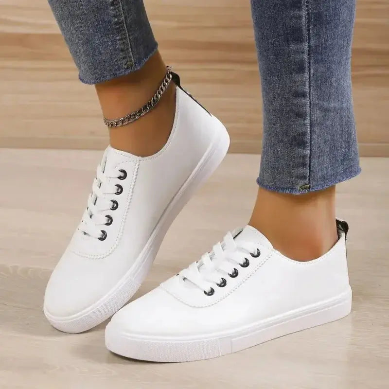 Weiße Schuhe, Damen-Sneaker, flache weiße Leder-Schnürschuhe, vielseitige weiche Sohle, Lauf- und Walkingschuhe, Campus für Studenten MedSurgery Store For Digital Health