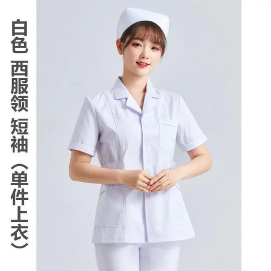 Elite White Krankenschwester Uniform - Frauen Kurzarm verstellbare Scrub Top CJdropshipping
