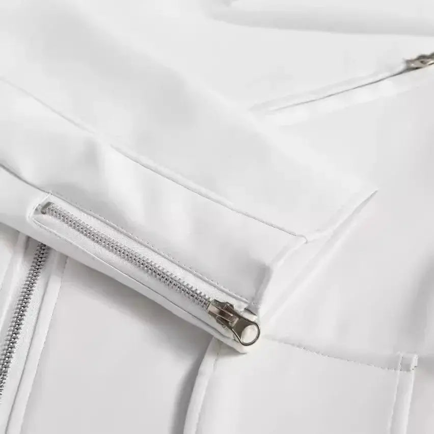Weiße PU-Lederjacke für Männer, Langarm-Motorradmantel im Punk-Stil, Herbst-Winter MedSurgery Store For Digital Health