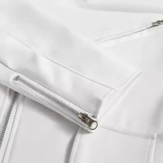 Weiße PU-Lederjacke für Männer, Langarm-Motorradmantel im Punk-Stil, Herbst-Winter MedSurgery Store For Digital Health