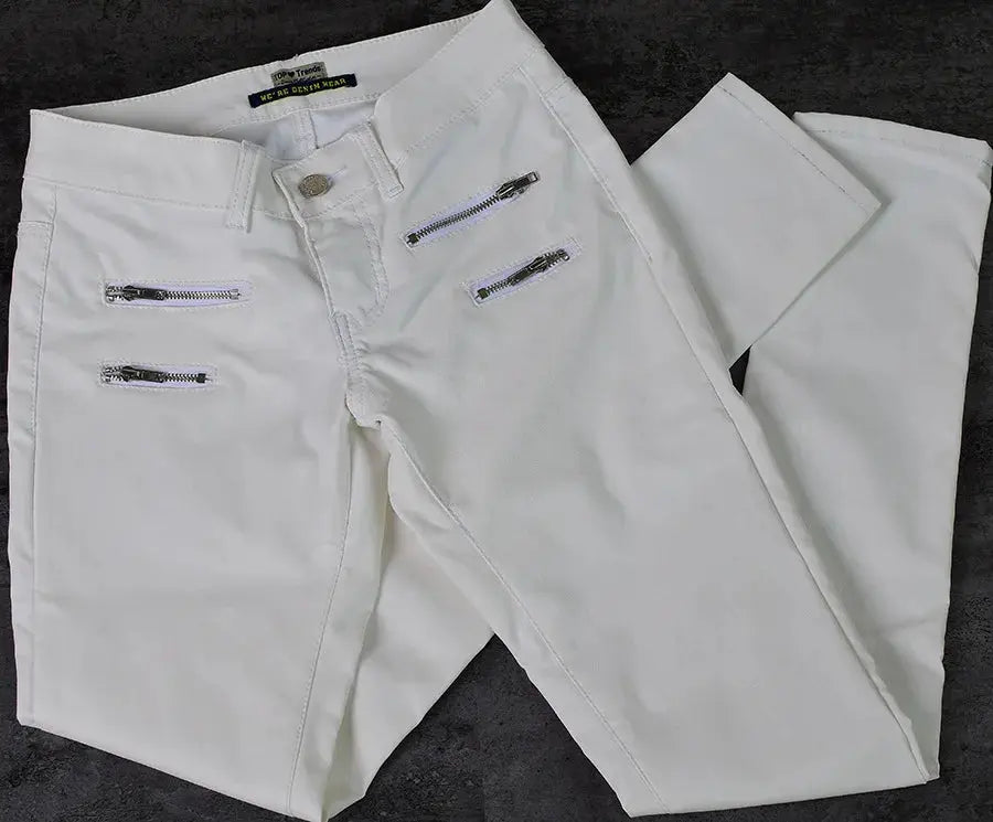 Damenhose mit niedriger Leibhöhe, eng anliegende elastische Hose mit Doppelreißverschluss, weiße Kunstlederhose für Damen MedSurgery Store For Digital Health