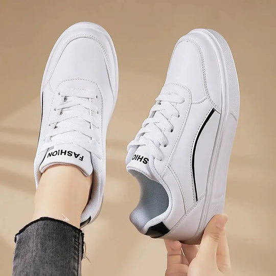 Damen weiße Schuhe, weißer Schiefer Schnürung lässige flache Schuhe, PU-Leder Wanderschuhe, dicke Sohle, Luxus-Mode für Outdoor-Aktivitäten MedSurgery Store For Digital Health