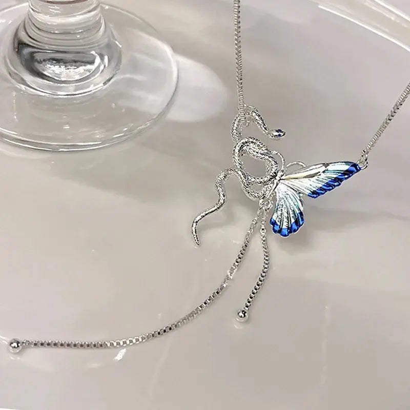 Frauen Schmetterling und Schlange Anhänger Halskette, Y2K Punk Quaste Choker, Cosplaying Schmuck Zubehör MedSurgery Store für digitale Gesundheit