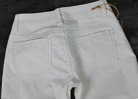 Damenhose mit niedriger Leibhöhe, eng anliegende elastische Hose mit Doppelreißverschluss, weiße Kunstlederhose für Damen MedSurgery Store For Digital Health