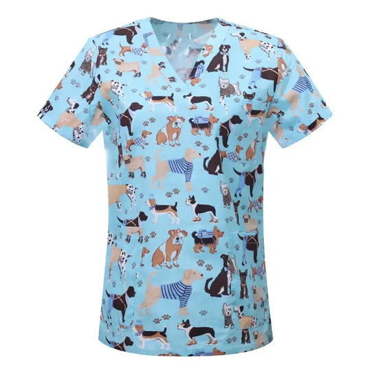 Cartoon Tier drucken Baumwollbluse, chirurgische Scrubs für Tierklinik, Krankenhaus, Krankenpflege CJdropshipping