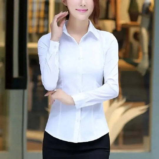 Premium-Thermogaze-Bluse für Frauen - Professional Langarm, Weiß.