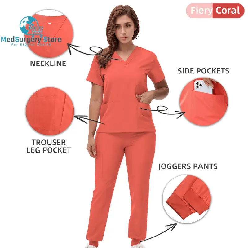 2025 Neue Krankenschwester Uniformen V-Ausschnitt Top Jogger Hose Scrub Sets Chirurgische Arbeitskleidung Zahnarzt Krankenpflege Anzug Krankenhaus Arzt Outfit S21