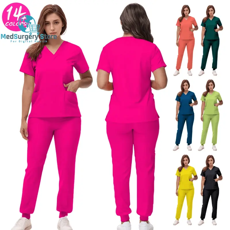 2025 Neue Krankenschwester Uniformen V-Ausschnitt Top Jogger Hose Scrub Sets Chirurgische Arbeitskleidung Zahnarzt Krankenpflege Anzug Krankenhaus Arzt Outfit S21
