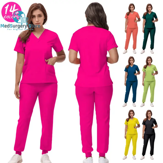 2025 Neue Krankenschwester Uniformen V-Ausschnitt Top Jogger Hose Scrub Sets Chirurgische Arbeitskleidung Zahnarzt Krankenpflege Anzug Krankenhaus Arzt Outfit S21