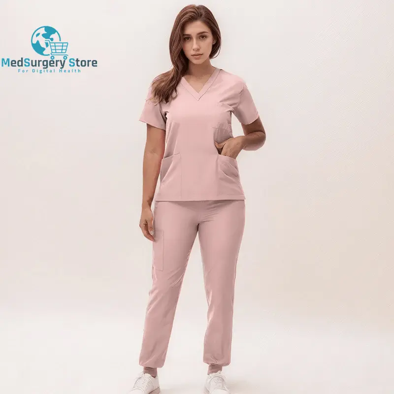 2025 Neue Krankenschwester Uniformen V-Ausschnitt Top Jogger Hose Scrub Sets Chirurgische Arbeitskleidung Zahnarzt Krankenpflege Anzug Krankenhaus Arzt Outfit S21
