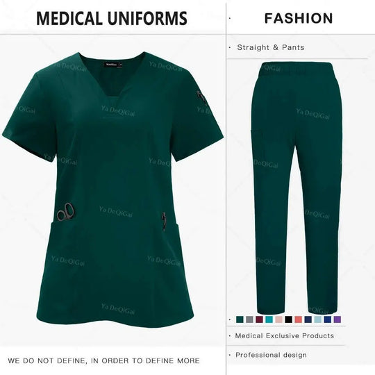 Anti-Falten Premium Stoff Klinische Uniformen Waschbar Krankenschwester Uniformen Medizinische Scrubs Sets Chirurgische Bluse Taschen Gerade Hosen