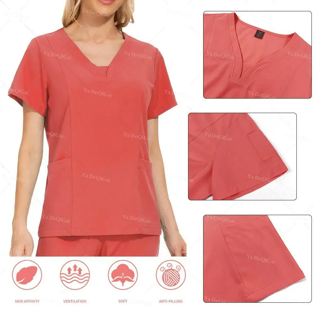 Anti-Falten Premium Stoff Klinische Uniformen Waschbar Krankenschwester Uniformen Medizinische Scrubs Sets Chirurgische Bluse Taschen Gerade Hosen