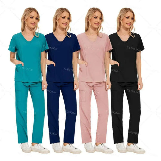Anti-Falten Premium Stoff Klinische Uniformen Waschbar Krankenschwester Uniformen Medizinische Scrubs Sets Chirurgische Bluse Taschen Gerade Hosen