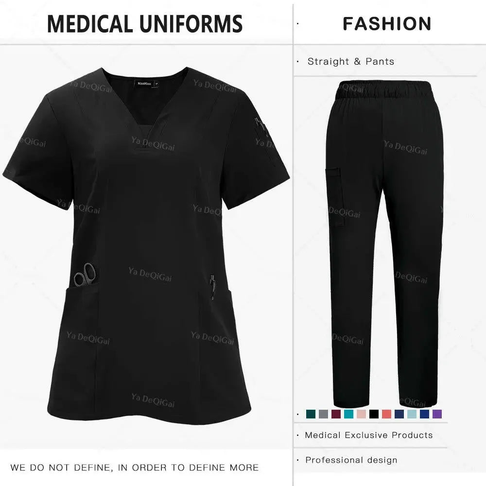 Anti-Falten Premium Stoff Klinische Uniformen Waschbar Krankenschwester Uniformen Medizinische Scrubs Sets Chirurgische Bluse Taschen Gerade Hosen