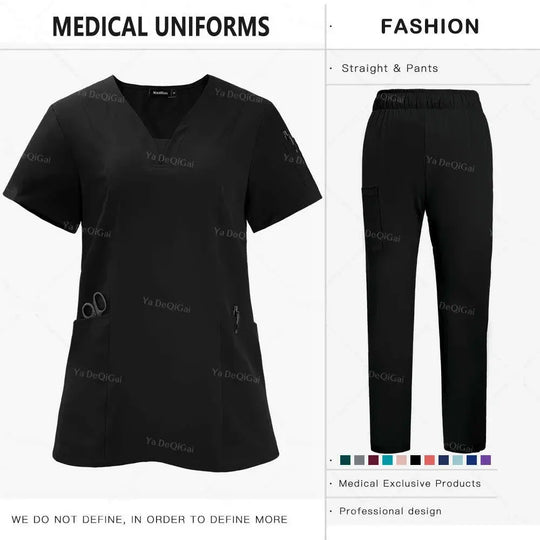 Anti-Falten Premium Stoff Klinische Uniformen Waschbar Krankenschwester Uniformen Medizinische Scrubs Sets Chirurgische Bluse Taschen Gerade Hosen