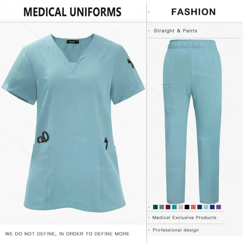 Anti-Falten Premium Stoff Klinische Uniformen Waschbar Krankenschwester Uniformen Medizinische Scrubs Sets Chirurgische Bluse Taschen Gerade Hosen